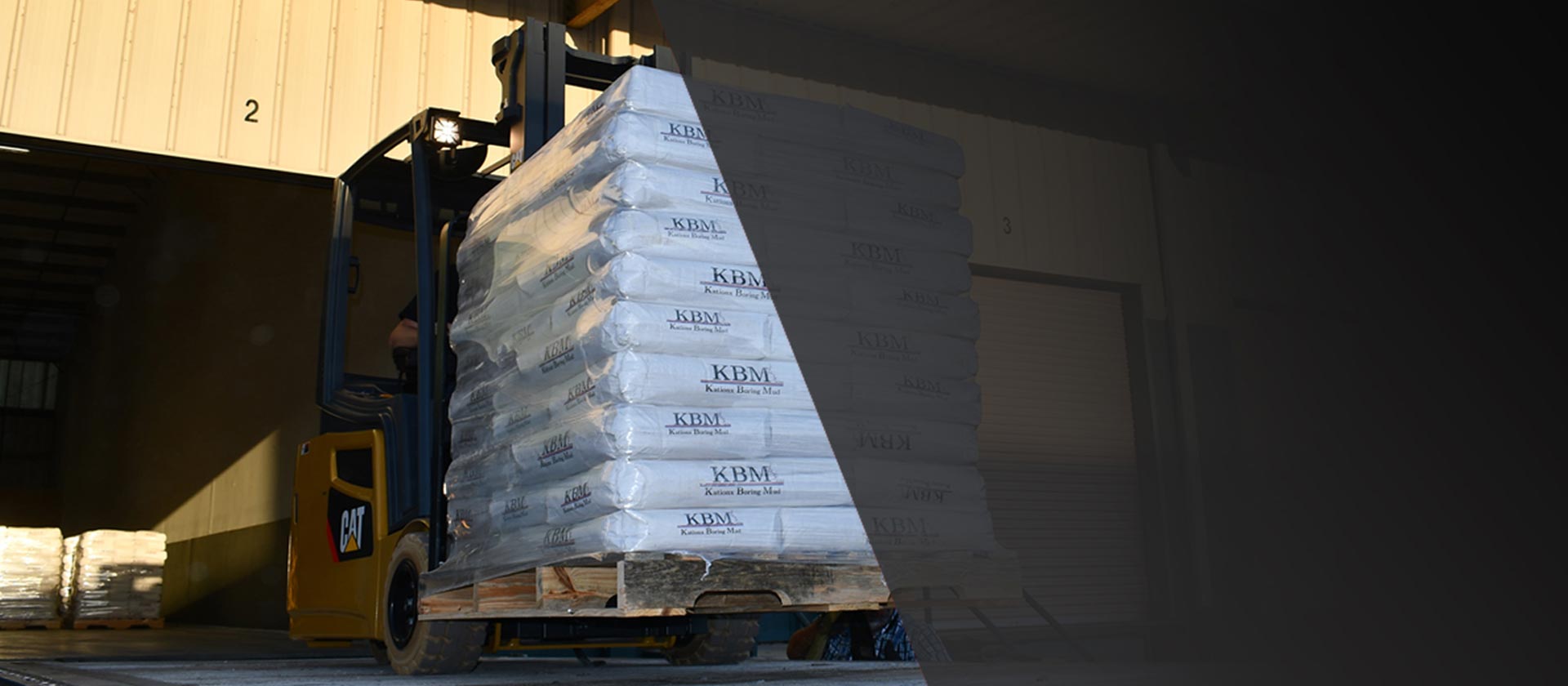 Pallet of  Kationx wastewater treatment and boring mud product headed for shipping.